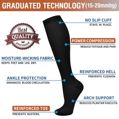 3/6/7 Pairs Compression Socks Women Medical Edema Running Socks Men Knee Length Cycling Socks  Football Basketball Outdoor trave