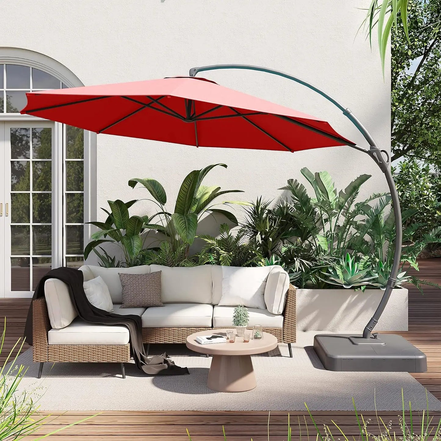 Outdoor Patio Umbrella, Curvy Cantilever Umbrella, Heavy Duty Offset Hanging Umbrella with 360° Rotation for, Customized