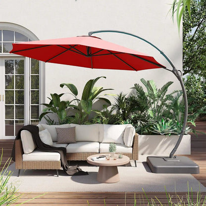 Outdoor Patio Umbrella, Curvy Cantilever Umbrella, Heavy Duty Offset Hanging Umbrella with 360° Rotation for, Customized