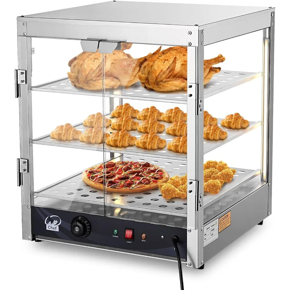 20" Commercial Countertop Food 3-Tier Pizza Warmer with LED Adjustable Lighting Food Heater Display Case Stainless Steel for Fo