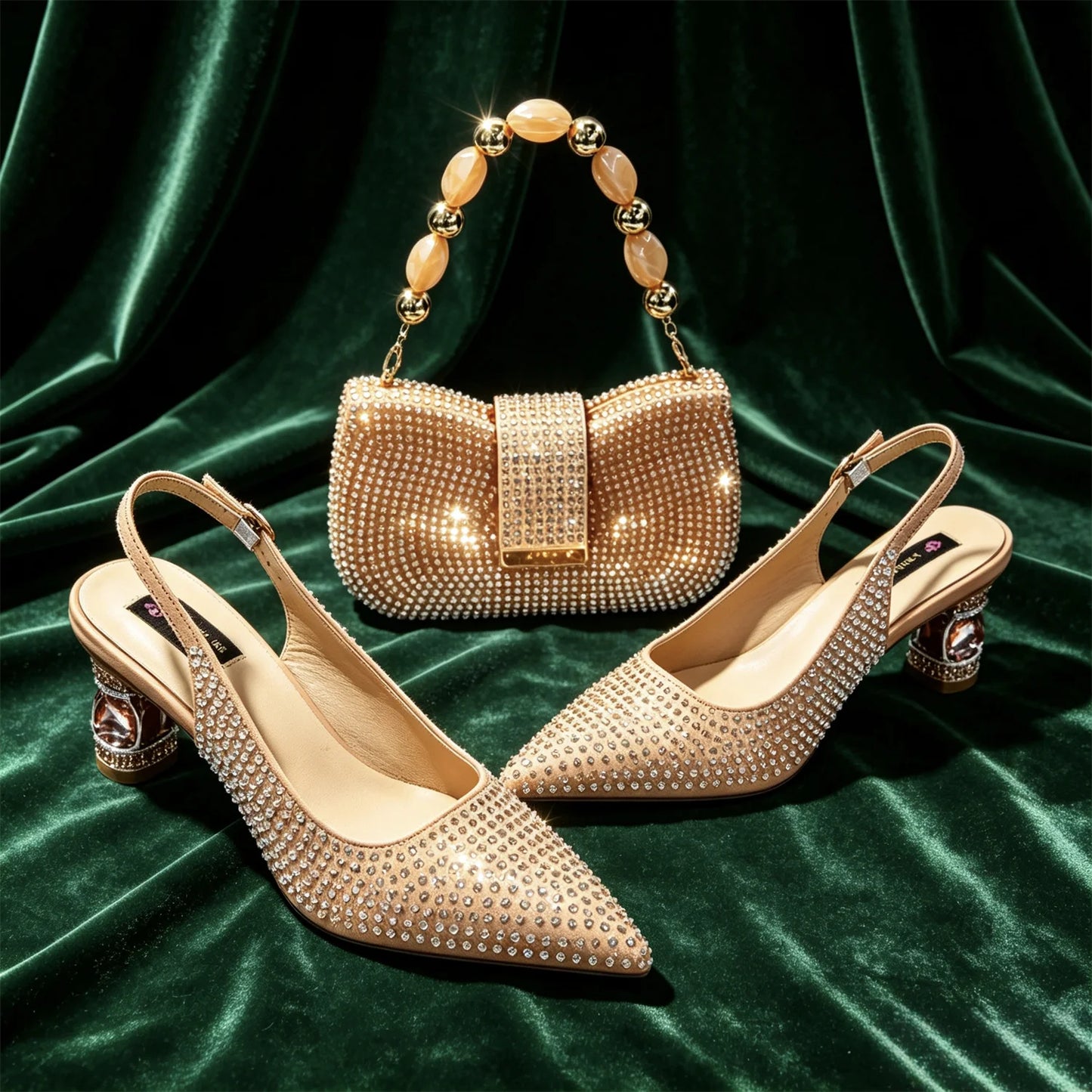 Hot Fuchsia Full Rhinestone Slingback Heels Matching Clutch Bag Set Women Luxury Crystal Pointed Shoes for Wedding Evening Party