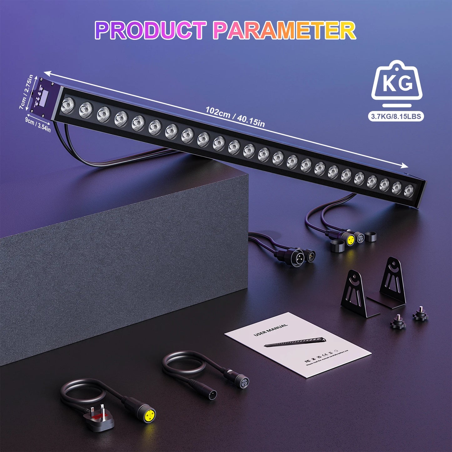 Fieryzeal 4PCS 120W Waterproof Wall Washer Lights IP65 24LEDs RGB Wall Wash Light Bar for Outdoor Building Wedding Sunlights