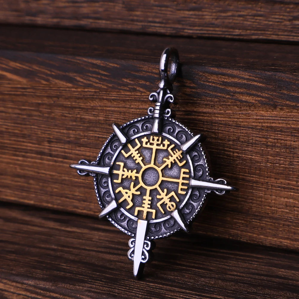 Vintage Vegvisir Viking Compass Pendant Necklace for Men Stainless Steel Fashion Nordic Amulet Beaded Necklace Jewelry Wholesale