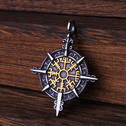 Vintage Vegvisir Viking Compass Pendant Necklace for Men Stainless Steel Fashion Nordic Amulet Beaded Necklace Jewelry Wholesale