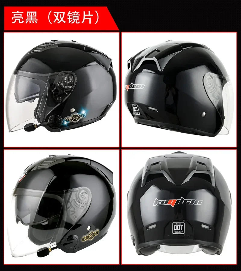 HOT DOT Approved Open Face 3/4 Motorcycle Helmet with Build-In Bluetooth Headset Earphone and Detachable Liner for honda