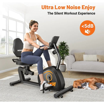 Recumbent Exercise Bike for Home Use: Magnetic Resistance Stationary Bike with Adjustable Seat for Adults and Seniors Supports