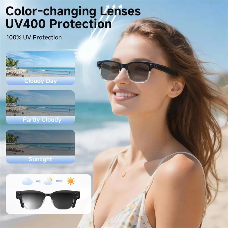 LIGE New 800W Pixel Camera Smart Glasses Men 4K Video Recording AI Photo Recognition Bluetooth Call Voice Translation Sunglasses