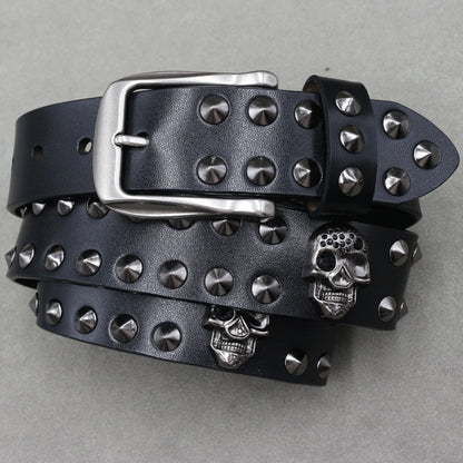 NEW Metal Rivet Cowboy Belt Genuine Leather Cowskin Men Belt Punk Rivet Jeans Belts For WOMEN Ceinture Homme Cinturones Hombre