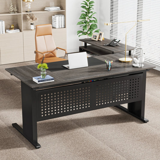 Tribesigns 63 Inch Executive Desk with File Cabinet, Large Office Desk L Shaped Computer Desk with Drawers and Storage Shelves