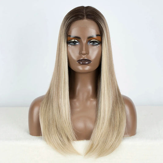 Synthetic Lace Front Wigs Long Bob Straight Wig Brown Blonde Black Color 22" Hair For Women Lace Wig Heat Resistant Cosplay Wigs