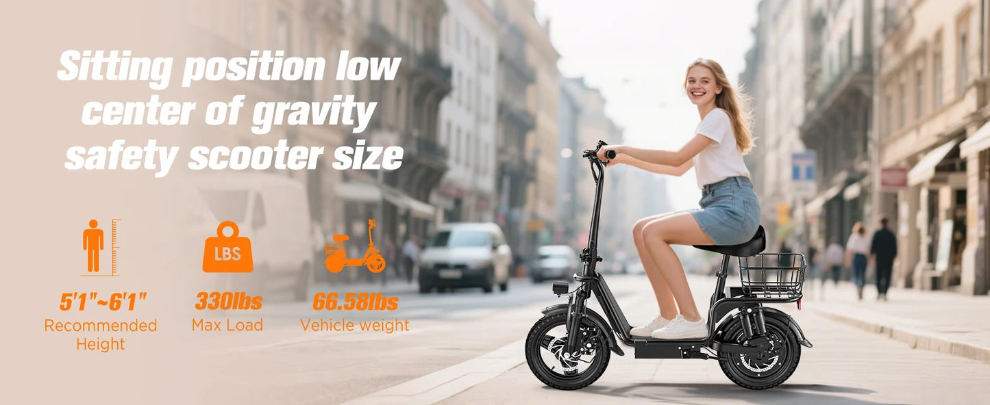 INSDRGNC14 adult electric bicycle foldable with seat electric scooter900W20MPH double disc brake high-strength frame load 300lbs