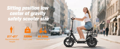 INSDRGNC14 adult electric bicycle foldable with seat electric scooter900W20MPH double disc brake high-strength frame load 300lbs