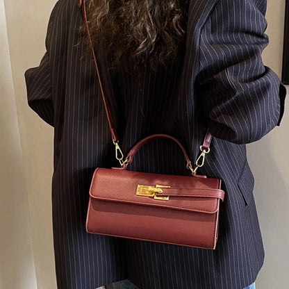 Women's Brand Luxury Lock Bag Retro Trendy Crossbody Bag Large Capacity Square Handbag Flip-top Commuter Bag Casual Shoulder Bag