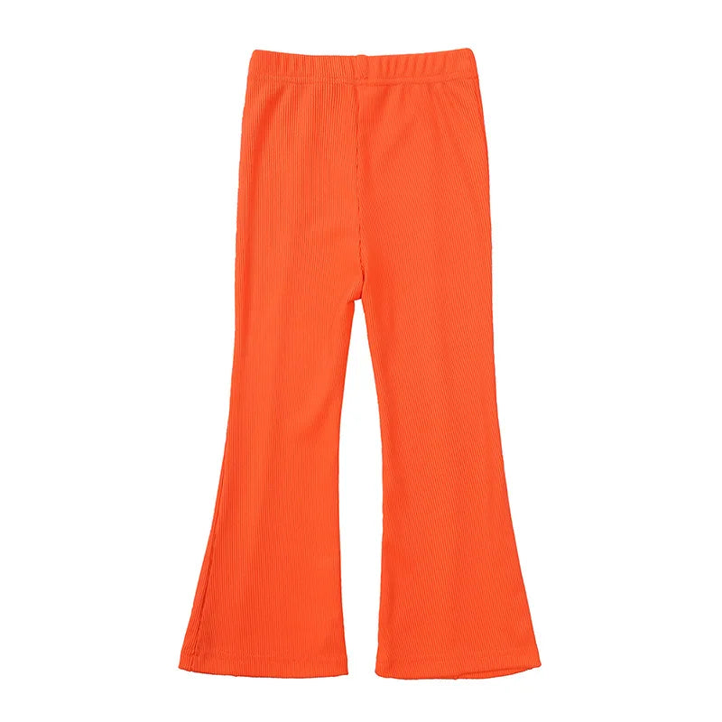 Summer Girls Bell Bottom Outfits 2Pcs Solid T-Shirt Tops + Flared Pants Suit Toddler Kids Fashion Tracksuit Children Clothes