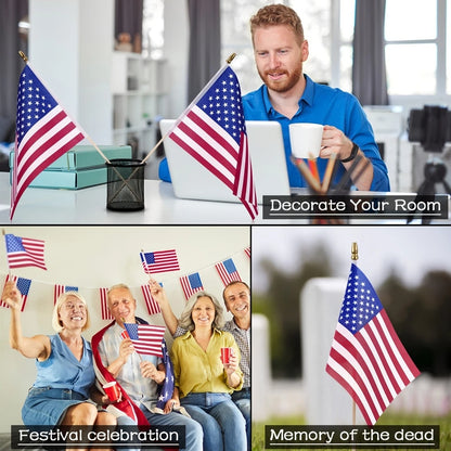 30pcs HandHeld American Stick Flags, 14x21cm HandHeld Mini USA Flag for Independence Day Outside Patriotic Holiday Yard Patio