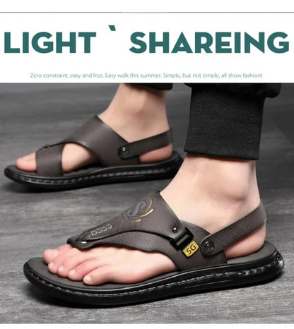 Sandals for Men High Quality Cow Leather Sandals Outdoor Casual Sport Sandals Anti Slip Beach Slippers for Men Summer Slippers