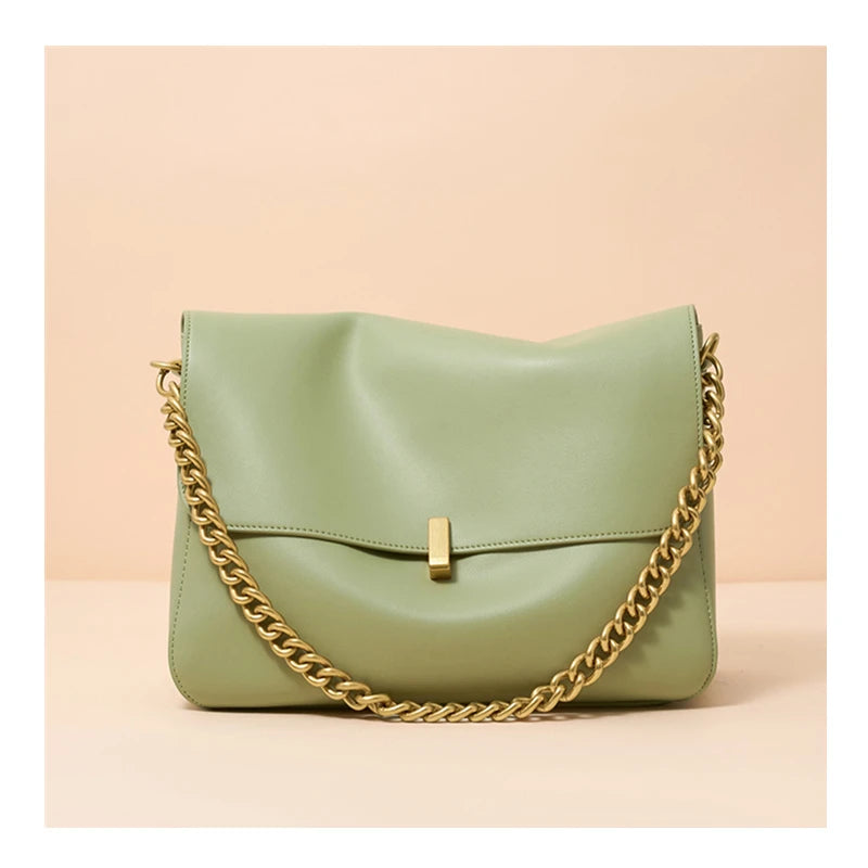 Toptrends Genuine Leather Large Chain Shoulder For Women 2026 Luxury Designer Office Messenger Bags Satchel Cow Ladies Handbags
