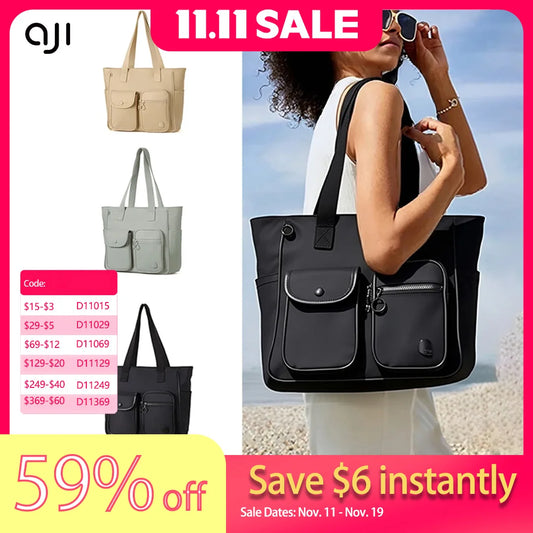 AJI Women's Tote Bag Large Capacity Solid Color Women's Bag Versatile Handbag For Commuter Work Student Shopper Bag Shoulder Bag