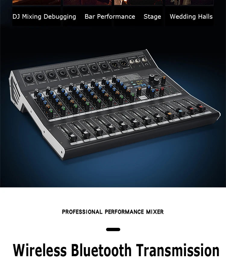 8/12 Channel Digital Mixer Audio Console 100 DSP Effects Bluetooth USB MP3 DJ Reverberation Sound Mixing Console