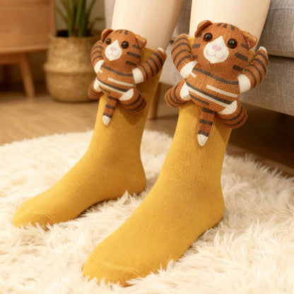 3D Knitted Animal Cute Socks Cozy Fuzzy Thick Warm Plush Socks for Women Teens Kids Home Winter Holiday Christmas Gift