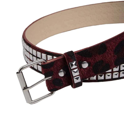 Punk Pink Fur Rivets For Women's Belt Hip Hop Y2k Girls Jeans Accessories Girdle Goth Retro Brown Pin Buckle Pu Waistband