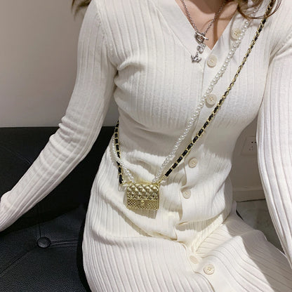 Mini dinner bags for women fashionable metal small box bag designer pearl chain shoulder bag clothing accessories crossbody bag