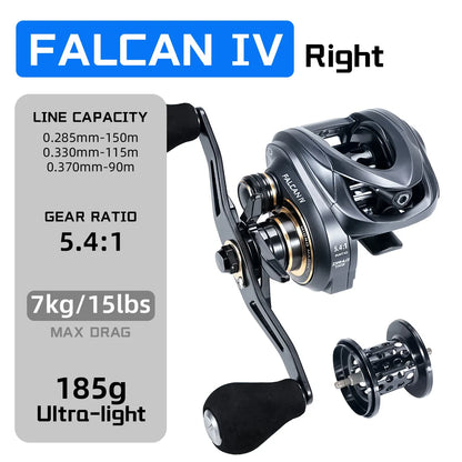 SeaKnight Brand FALCAN IV 5.4:1 185g Lightweight Baitcasting Fishing Reels Carbon Fiber Drag Brass Gear Power Fishing Reel