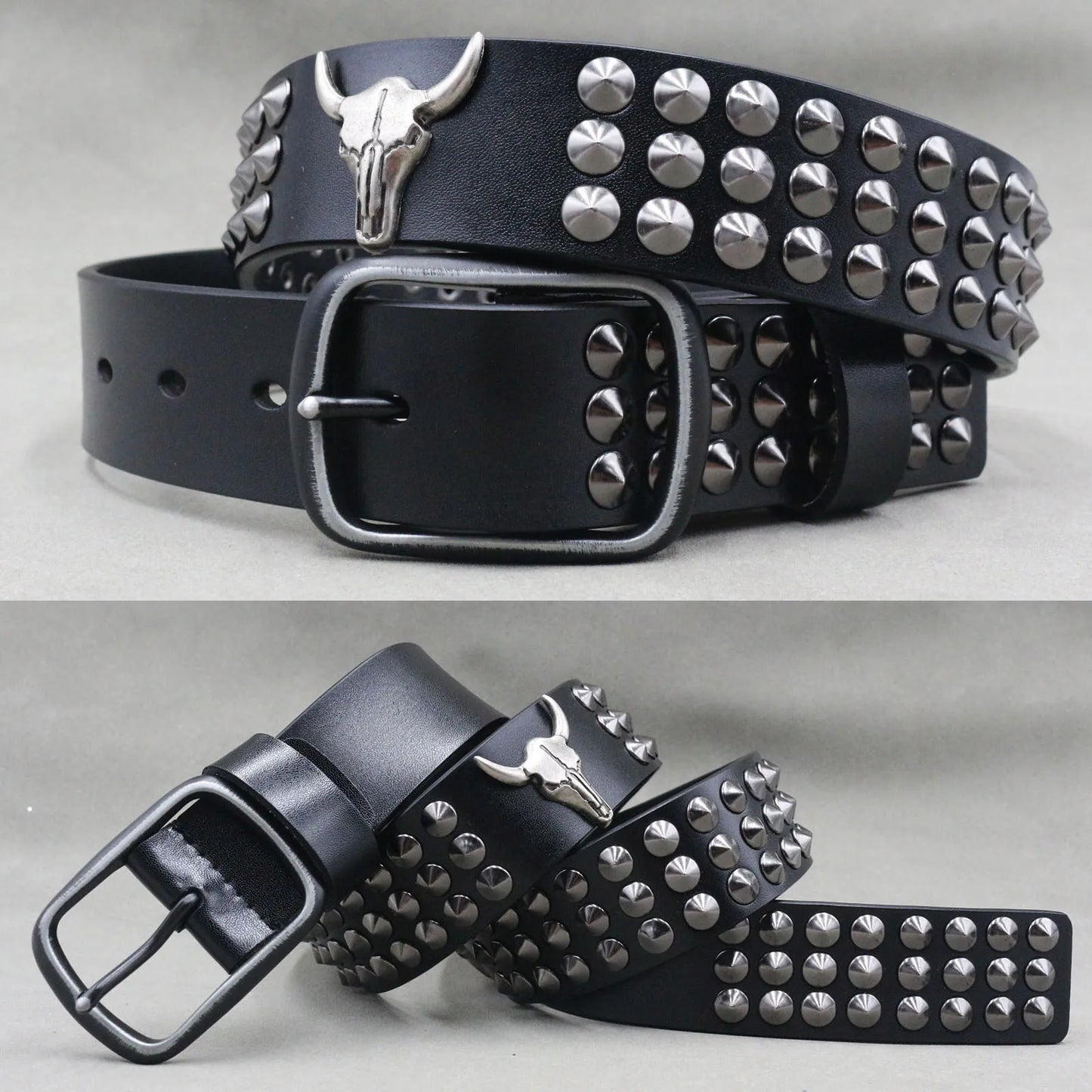 NEW Metal Rivet Cowboy Belt Genuine Leather Cowskin Men Belt Punk Rivet Jeans Belts For WOMEN Ceinture Homme Cinturones Hombre