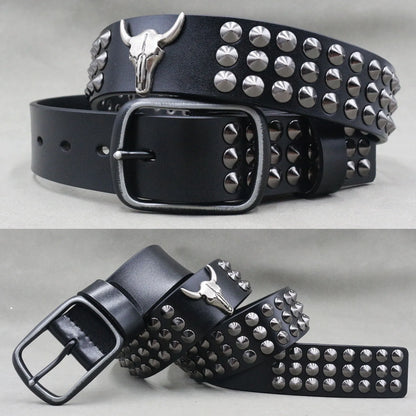 NEW Metal Rivet Cowboy Belt Genuine Leather Cowskin Men Belt Punk Rivet Jeans Belts For WOMEN Ceinture Homme Cinturones Hombre