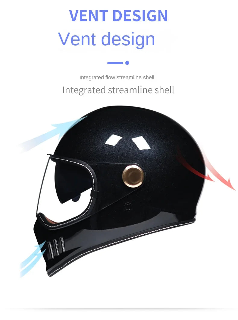 Dot-approved, motorcycle full-cover vintage helmet, Cafe cruiser helmet, PC lenses, suede lining