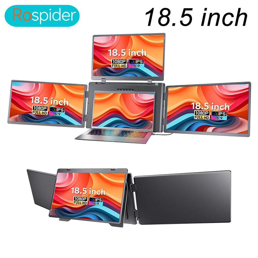 Rospider 18.5 inch Triple Screen Extender 1080P IPS Portable Monitor Gaming Display for 12 to 18 inch Laptop MacBook Windows