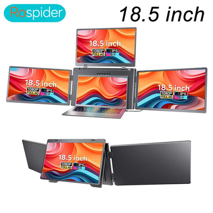 Rospider 18.5 inch Triple Screen Extender 1080P IPS Portable Monitor Gaming Display for 12 to 18 inch Laptop MacBook Windows
