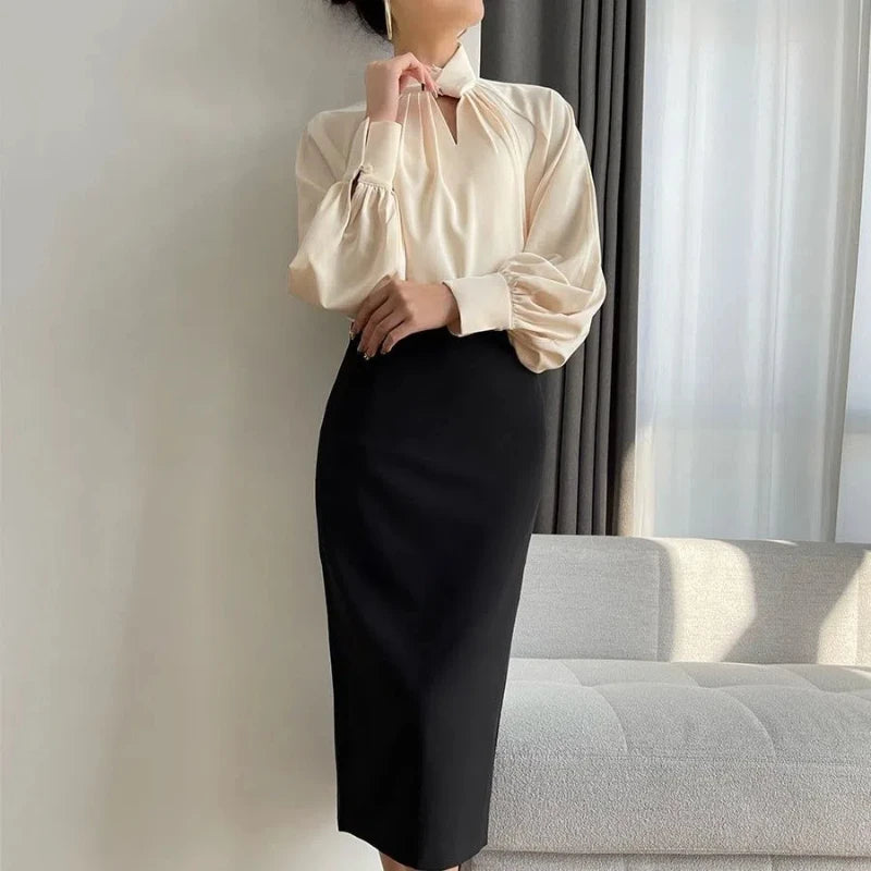 Office Lady Hollow Out Loose Shirt Tops Spring Autumn New Long Sleeve Elegant Solid Blouse Temperament Fashion Women Clothing
