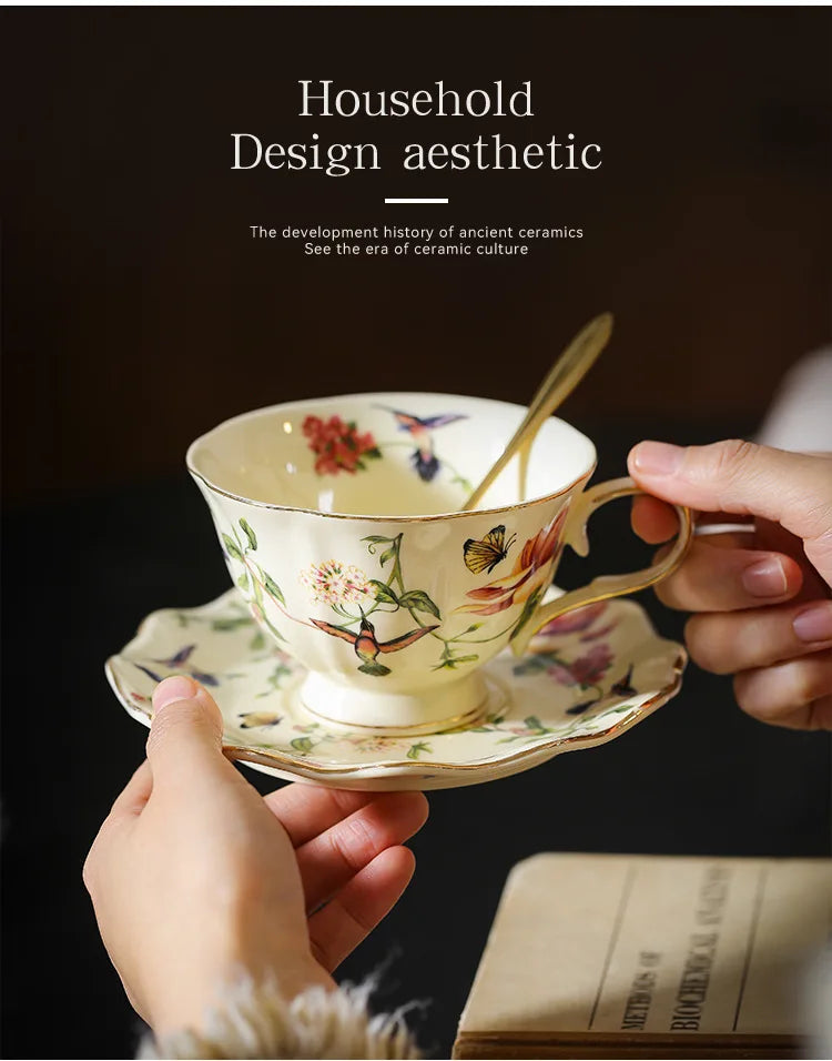 Flower and Bird Patterns Ceramic Cup&saucer Dining Table Coffee Mug Milk Cups Afternoon Tea Teacup Fruit Juice Container