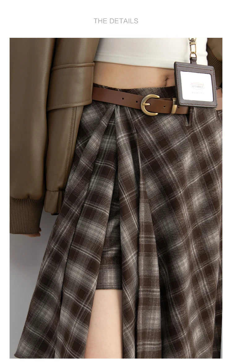 CHIC VEN Women Skirts A Line Retro Loose High Waist Irregular Color Plaid Frosted Half Body Long Ladies Skirt Autumn Winter 2026