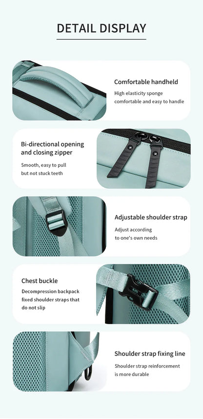 Large Travel Backpack Boardable Backpack USB Charging Waterproof Outdoor Travel Backpack Independent Shoe Compartment