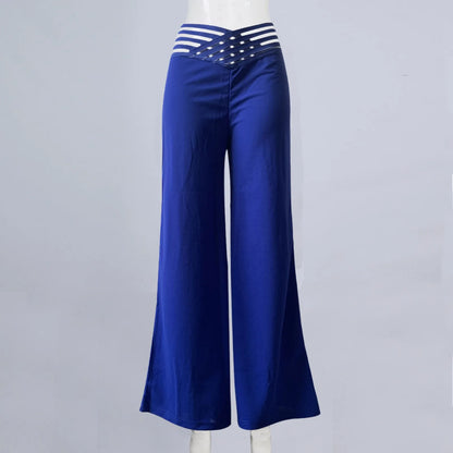 Women Wide Leg Flared Pants New Y2k Casual Crisscross Sheer Mesh Patch High Waist Trousers Elegant Streetwear Work Pants