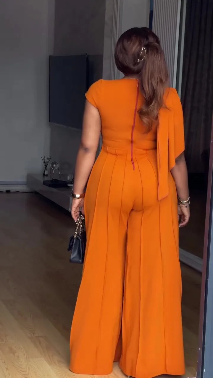 Women Shirrring Jumpsuits Mini Lenth Jumpsuit Short Sleeves V Neck Top High Waist Wide Leg Pants Casual Loose Fit 2026 Summer
