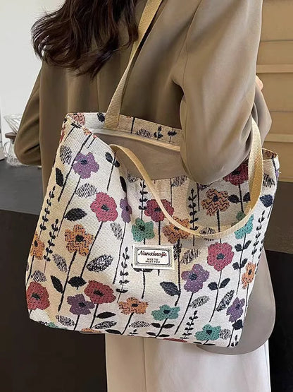 Large Capacity Niche Single Shoulder Bag for Women, Ins Style Canvas Bag, Tote Bag for Class, Commuting Bag