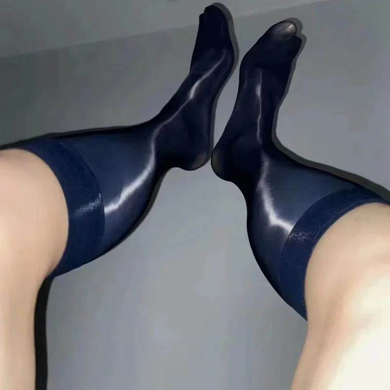 Oil Shine Stockings Ultra Thin Sexy Silky Dress Business Socks Men Sheer See Through Socks Soft Transparent