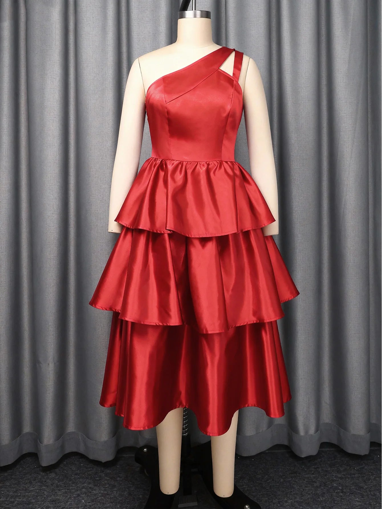 Women Elegant Shiny One Shoulder Ruffle Layered Christmas Party Dresses Date Out Birthday Wedding Guest Event Occasion Gowns New
