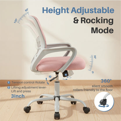 MCQ Fixed Armrest Office Desk Chair Ergonomic Mid Back with Lumbar Support Height Adjustable 360° Swivel Computer Gaming Chair