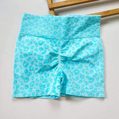 High waist peach hip quick-drying tight-fitting wearing European and American leopard yoga pants summer new shorts.