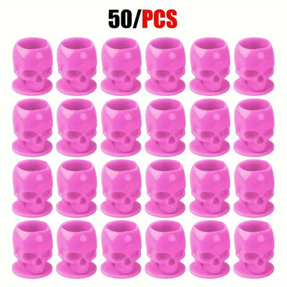 50Pcs Disposable Tattoo Skull Ink Cups Permanent Makeup Coloring Pigment Cup Container Tattoo Accessory for Tattoo Artists