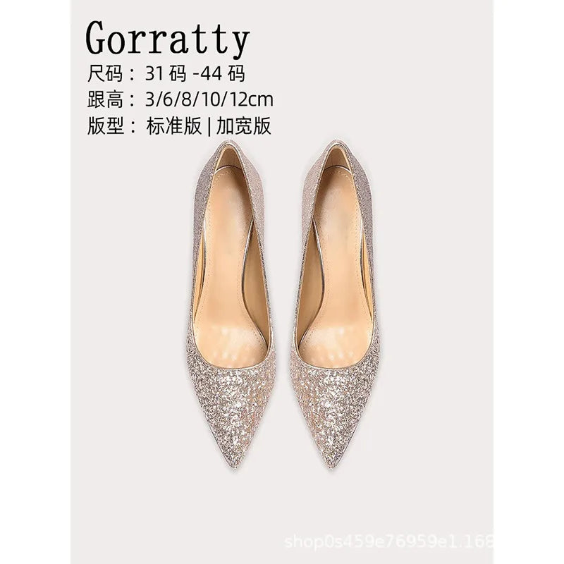 Champagne Color  High Heels 10cm 8cm 6cm Women's Shoes Thin Heels Pointed Head Ladies Pumps Shallow Mouth Stiletto Party Shoes