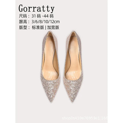 Champagne Color  High Heels 10cm 8cm 6cm Women's Shoes Thin Heels Pointed Head Ladies Pumps Shallow Mouth Stiletto Party Shoes