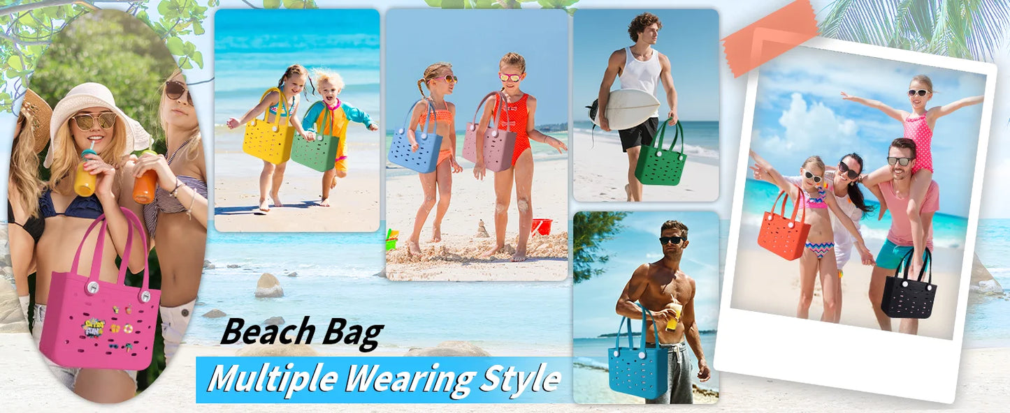 L Large Beach Bag EVA Rubber Waterproof Beach Travel Picnic Storage Basket Women's Shopping Handbag Hemp Bag Jelly Tote Bag