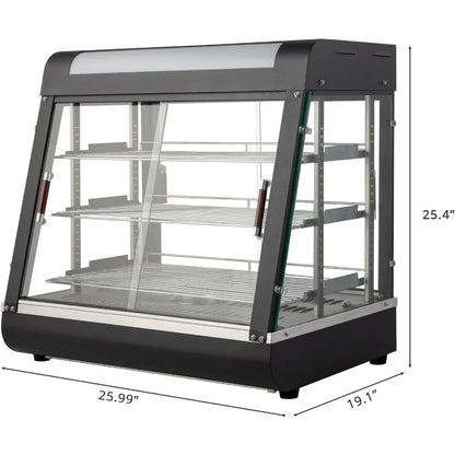 26" Commercial Food Warmer Display Pizza Warmer, Removable Shelves Glass Door, Pastry Display Case for Buffet Restaurant 1200W