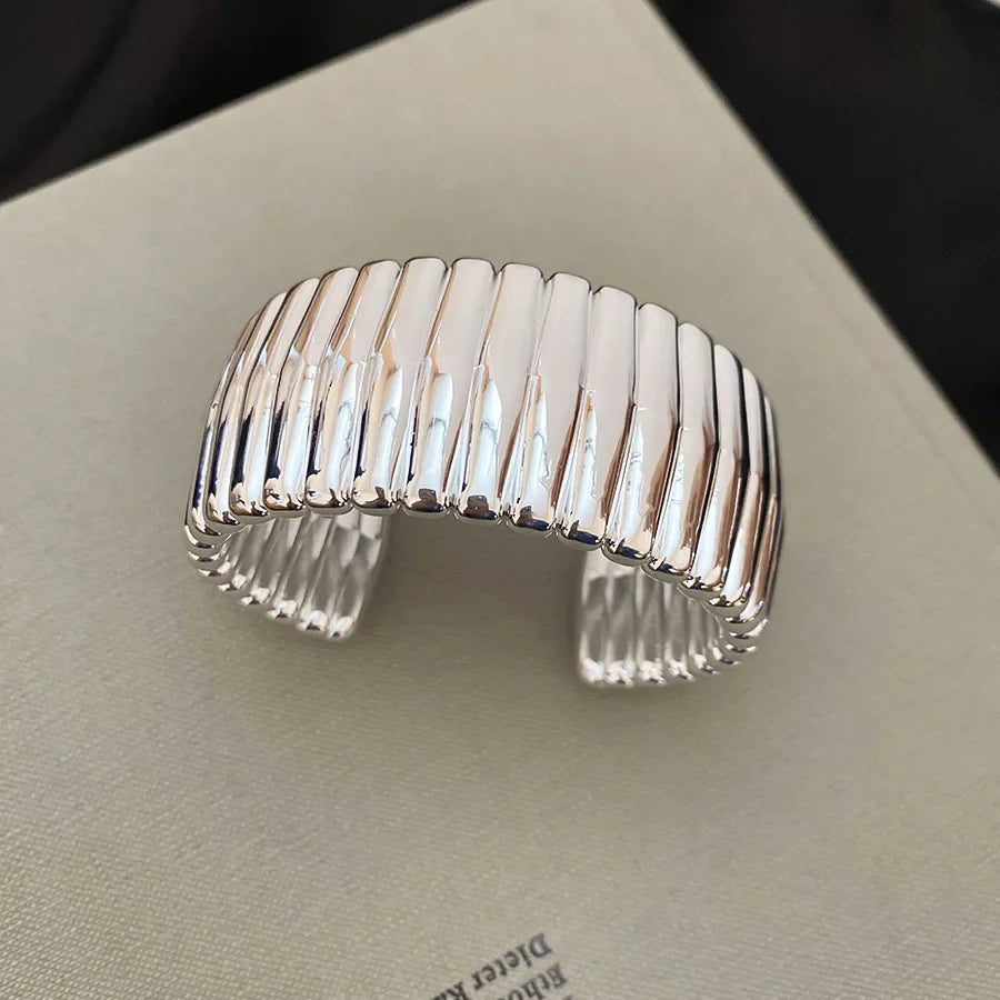 Punk Silver Color Acrylic Cuff Bracelet for Women Men Geometric Round Wide Bracelets Bangles Party Hand Accessories Gifts F