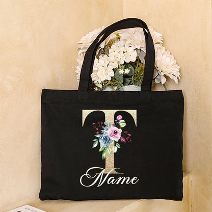 Personalized Initial with Name Tote Bag Women Canvas Shoulder Bags Monogram Shopping Bag Handbags Birthday Wedding Gifts for Her